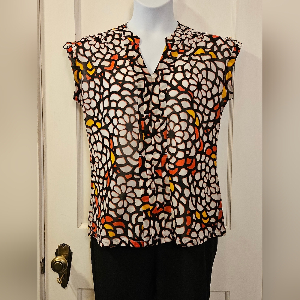 Worthington White, Black & Orange Women's Top - Size Large